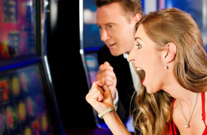 Woman winning in online slot