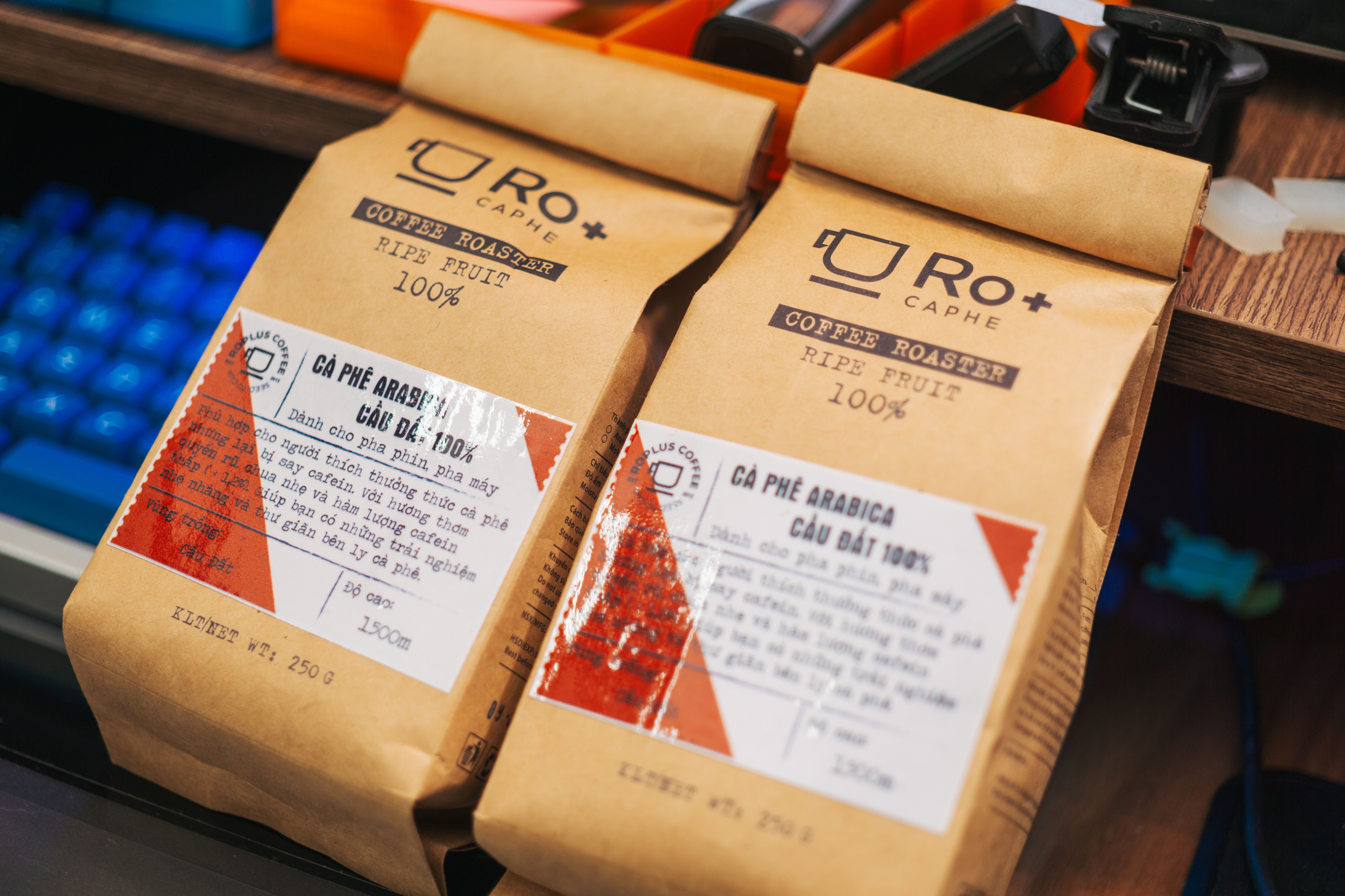 Premium coffee pouch with detailed printed label, showing custom mylar bag branding options